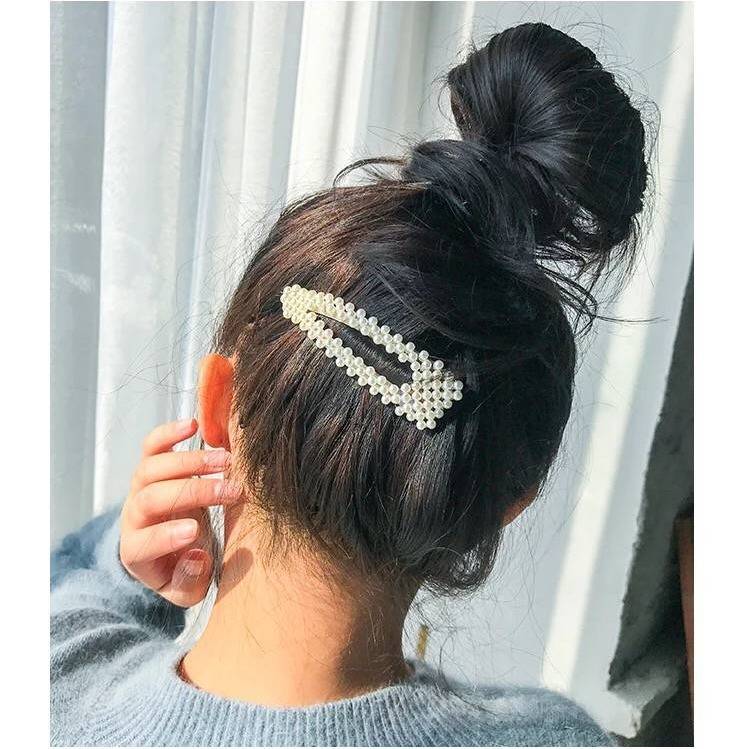 Korean Nethong fashionable ins pearl hairpin adult side clip elegant one word clip fairy hairpin BB clip