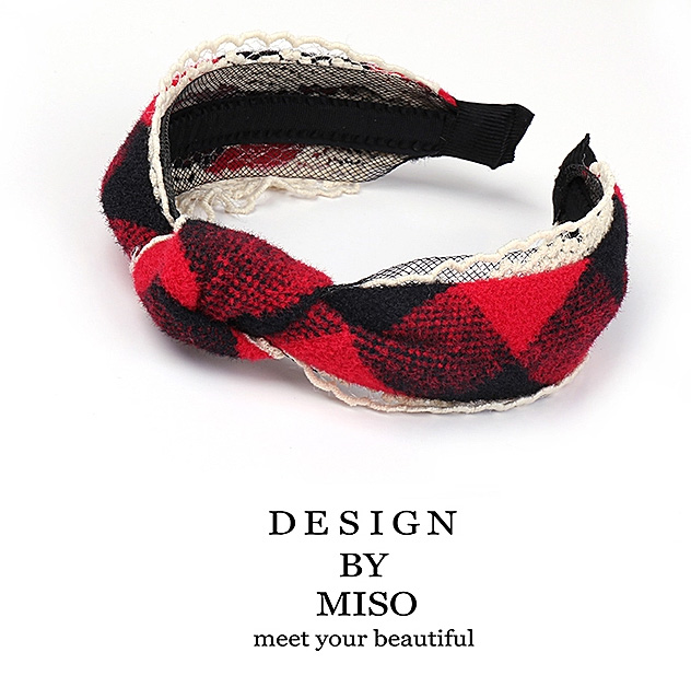 MISO original Korean version of the new wide-brimmed hair hoop headdress classic Plaid middle tie-up color hoop simple hairpin